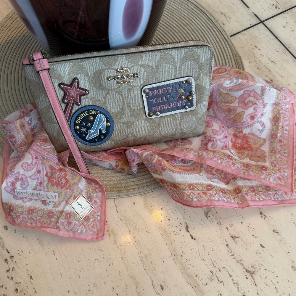 Coach x Disney Cinderella Slipper Monogram Corner Zip with YSL Scarf 18"x18"